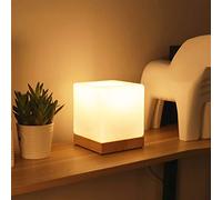 ChaoZan Lampada da Tavolo a Cubo a Led Luce Notturna con E27 Base in Legno Lampada da Comodino moderna bianca Con interruttore per Camera da Letto Soggiorno Ufficio Casa Scuola Materna Baby Room