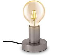 ChaoZan Lampada da tavolo,attacco E27, Interruttore a cavo con spina, diametro 10cm, abat-jour da comodino piccola in metallo color nickel opaco, luce da lettura industriale,non inclusa lampadina
