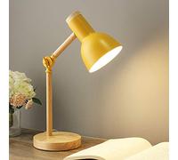 ChaoZan Lampada da tavolo in legno e metallo gialla con braccio regolabile, interruttore a pulsante, E27, 40W, 180cm cavo, per camera da letto, soggiorno, cameretta