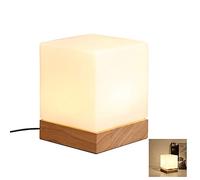 ChaoZan lampada da tavolo moderna retrò 1x E27 max.40W legno rovere chiaro/vetro opalino, luce notturna, lampada da terra, soggiorno,studio,lampada da comodino,Lampada decorativa（Quadrato）
