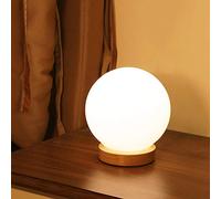 ChaoZan lampada da tavolo moderna retrò sferica 1x E27 max.40W legno rovere chiaro/vetro opalino,luce notturna,lampada da lettura, lampada da terra, soggiorno/lampada da comodino （rotonda）