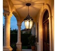 ChaoZan Lanterna Esterno Pendente Alluminio Nero Rustica E27 Impermeabile Lampada a sospensione Metallo Antico Lampadario Semplicità Plafoniera Paralume per Corridoio Giardino Gazebo Cucina
