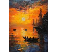Chaozhirui Kit di ricamo a punto croce fai da te Kit punto croce Alba e veliero Paesaggio marino Kit punto croce in cotone 11CT 40x50cm