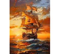 Chaozhirui Kit di ricamo a punto croce fai da te Kit punto croce Alba e veliero Paesaggio marino Kit punto croce in cotone 11CT 40x50cm