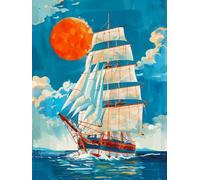 Chaozhirui Kit di ricamo a punto croce fai da te Kit punto croce Alba e veliero Paesaggio marino Kit punto croce in cotone 11CT 40x50cm