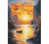 Chaozhirui Kit di ricamo a punto croce fai da te Kit ricamo veliero sul mare Paesaggio al tramonto Kit punto croce in cotone 11CT 40x50cm