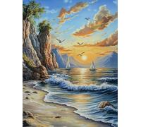 Chaozhirui Kit di ricamo a punto croce fai da te Kit ricamo veliero sul mare Paesaggio al tramonto Kit punto croce in cotone 11CT 40x50cm