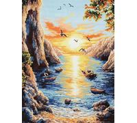 Chaozhirui Kit di ricamo a punto croce fai da te Kit ricamo veliero sul mare Paesaggio al tramonto Kit punto croce in cotone 11CT 40x50cm