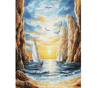 Chaozhirui Kit di ricamo a punto croce fai da te Kit ricamo veliero sul mare Paesaggio al tramonto Kit punto croce in cotone 11CT 40x50cm