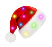 Chapeau de Noël à LED - Chapeau de Noël in peluche douce et lumineuse | Chapeau de Noël classique pour cosplay, chapeau de fête de Noël pour adultes et