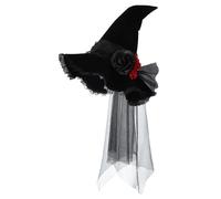 Chapeau de Sorcière Femme Halloween - Déguisement Magicien Cosplay avec voile en Maille et Fleurs | Accessorio de Costume Gothique Élégant pour Soirées à Thème, Carnaval, Cosplay et Fêtes Déguisées