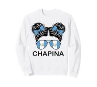 Chapina Guatemalan Girl Messy Bun Sunglasses Flag Felpa