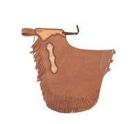 Chaps western in pelle liscia con frange e applicazioni in cuoio Lakota