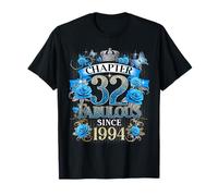 Chapter 32 Fabulous Since 1994 32nd Birthday Women Blue Rose Maglietta