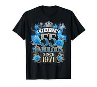 Chapter 55 Fabulous Since 1971 55th Birthday Women Blue Rose Maglietta