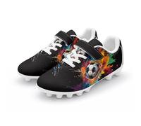chaqlin Astro Turf - Scarpe da calcio per bambini, senza lacci, scarpe da calcio basse, scarpe da ginnastica per terreno solido, Pallone da calcio abbagliante, 33 EU