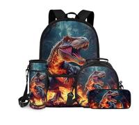 chaqlin Borse scolastiche per ragazze zaini borsa termica per il pranzo per bambini 4 pezzi per il rientro a scuola borsa porta bottiglie d'acqua grande capacità astuccio con scomparti, Dinosauro