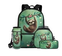 chaqlin Borse scolastiche per ragazze zaini borsa termica per il pranzo per bambini 4 pezzi per il rientro a scuola borsa porta bottiglie d'acqua grande capacità astuccio con scomparti, Carino bradipo