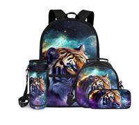 chaqlin Borse scolastiche per ragazze zaini borsa termica per il pranzo per bambini 4 pezzi per il rientro a scuola borsa porta bottiglie d'acqua grande capacità astuccio con scomparti, Tigre Galas