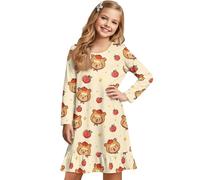 chaqlin Camicia da notte da bambina, pigiama a maniche lunghe, per bambini dai 4 ai 12 anni, Capibara alla fragola, 7-8 Years