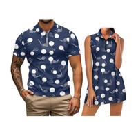 chaqlin Camicie da golf abbinate per coppie, camicia da golf da donna a maniche corte da uomo camicie da golf da uomo abiti per coppia, Stampa palla da golf, XXL