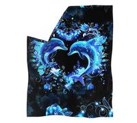 chaqlin - Coperte con stampa neon delfino per bambini, ragazzi, letto, in flanella e pile, super morbide, in morbido velluto, per divano, poltrona, soggiorno, cuscini da viaggio, portatili per divano