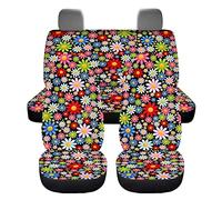 chaqlin Coprisedili per Auto Art Hippie Daisy Set Completo, Confezione da 4 Coprisedili Floreali Sboccianti Anteriori e Posteriori Protezione Sedili Auto Set Accessori Auto Vestibilità Universale per