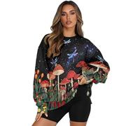 chaqlin Felpa invernale da donna a maniche lunghe, pullover felpe da donna maglioni top abbigliamento abiti da donna, Libellula ai funghi, L