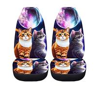 chaqlin Galaxy Planet Cat Coprisedile Auto, Confezione da 2 Coprisedili Protettivi Anteriori Universali, Notte Stellata Accessori Decorativi Interni Auto Set Coprisedile a Secchiello per Donne