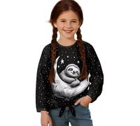 chaqlin Maglietta a girocollo da bambina, a maniche lunghe, per bambine dai 5 ai 12 anni, Bradipo Luna Stella, 7-8 Anni