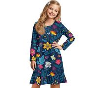 chaqlin Pigiama da bambina, a maniche lunghe, per la notte dai 4 ai 12 anni, Fiore tropicale., 5-6 Years