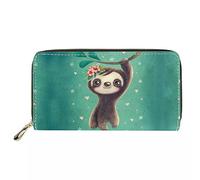 chaqlin Portafoglio multi porta carte di credito da donna, in pelle PU, da viaggio, per biglietti d'identità, banconote, monete, portamonete, custodia per telefono, Bradipo verde, Taglia unica,