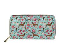 chaqlin Portafoglio multi porta carte di credito da donna, in pelle PU, da viaggio, per biglietti d'identità, banconote, monete, portamonete, custodia per telefono, Bassotto Floreale, Taglia unica,