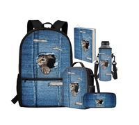 chaqlin Rusksack - Set di 5 borse per la scuola, per il pranzo, per bambini, con scomparti multipli, astuccio portaborraccia, borsa per libri, zaino di grande capacità per elementare primaria, Gatto
