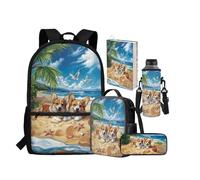 chaqlin Rusksack Zaino per ragazze Borsa per la scuola grande capacità Borsa per il pranzo 5 Pack Set di borse per la scuola Astuccio portaborraccia Borsa per libri con tasca, Corgi carino., Set di