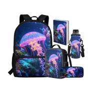 chaqlin Rusksack Zaino per ragazze Borsa per la scuola grande capacità Borsa per il pranzo 5 Pack Set di borse per la scuola Astuccio portaborraccia Borsa per libri con tasca, Meduse, Set di zaini per