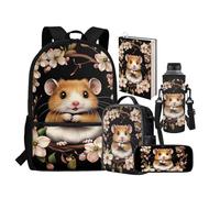 chaqlin Rusksack Zaino per ragazze Borsa per la scuola grande capacità Borsa per il pranzo 5 Pack Set di borse per la scuola Astuccio portaborraccia Borsa per libri con tasca, porcellino d'India, Set