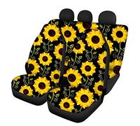 chaqlin - Set completo di 4 coprisedili per auto, con coprisedili anteriori e posteriori, coprisedile e copriseduta, accessori decorativi per interni auto, motivo: girasole giallo, per donne e ragazze
