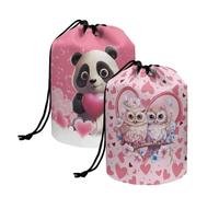 chaqlin Set di 2 borse da viaggio per cosmetici da donna, con coulisse, a forma di barile, per articoli da toeletta, Love Owl e Panda, Taglia unica, Beauty case