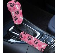 chaqlin - Set di 2 coperture per pomello del cambio e freno a mano per auto, decorazione per interni dell'auto, motivo zampe di cane, per donne e ragazze, compatibilità universale con la maggior parte