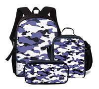 chaqlin Set di 3 zaini per bambini e bambini, con portapranzo e portapenne, Motivo mimetico-5, Taglia unica, Set di zaini per la scuola