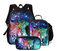 chaqlin Set di 3 zaini per la scuola, portapranzo, portapenne, per ragazzi e ragazze, per il rientro a scuola, Leopardo galas, Taglia unica, Set di zaini per la scuola