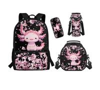 chaqlin Set di 4 zaini per la scuola per bambini, ragazzi e ragazze, con portapranzo e astuccio, porta bottiglie d'acqua, set di 4 borse per libri per bambini, borse termiche per il pranzo, Fiori di