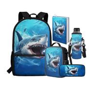 chaqlin Set di 5 borse termiche per il pranzo, per ragazze, astuccio, tasche multiple, per la scuola, per bambini, per ragazze, Squalo marino, Set di zaini per la scuola
