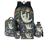 chaqlin Set di 6 zaini per la scuola per ragazzi e bambini, con portapranzo, astuccio per libri e matite, set da 6 pezzi, Segui Dream Sloth, Zaino per bambini
