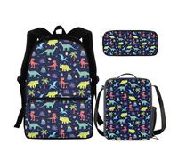 chaqlin Set di borse per la scuola per ragazzi e ragazze, set di 3 pezzi con borsa + portapranzo termico + astuccio, Dinosauro, Zaino per bambini