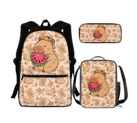 chaqlin Set di borse per la scuola per ragazzi e ragazze, set di 3 pezzi con borsa + portapranzo termico + astuccio, Capibara, Zaino per bambini