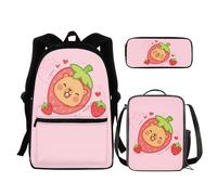 chaqlin Set di borse per la scuola per ragazzi e ragazze, set di 3 pezzi con borsa + portapranzo termico + astuccio, Carino Capibara, Zaino per bambini