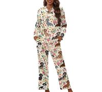 Chaqlin - Set di pigiami da donna, carino, 2 pezzi, a maniche lunghe, per la casa, set da salotto, pigiami con bottoni, abbigliamento da notte, M