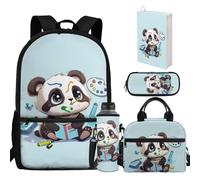 chaqlin Set zaino per bambini borse scolastiche con portapranzo astuccio portaborraccia, set di 5 pezzi per libri per bambini, Simpatico panda, casual